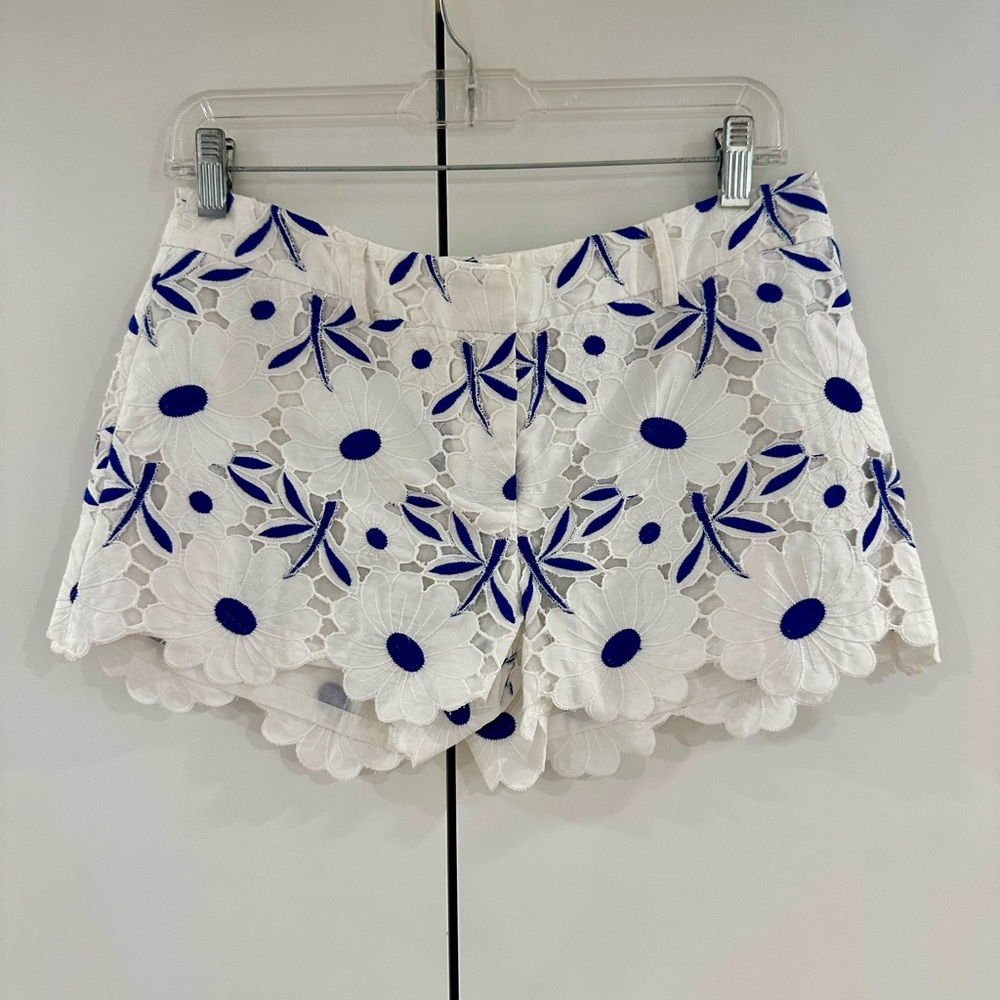 Milly White and Blue Floral Lace Eyelet Shorts